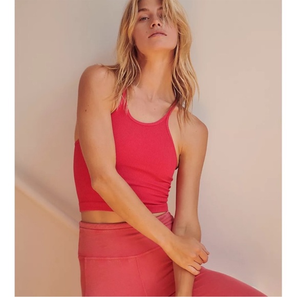 Free People Happiness Runs Long Crop Tank PUNCH pomegranate pink XS/S $40 - Picture 5 of 10